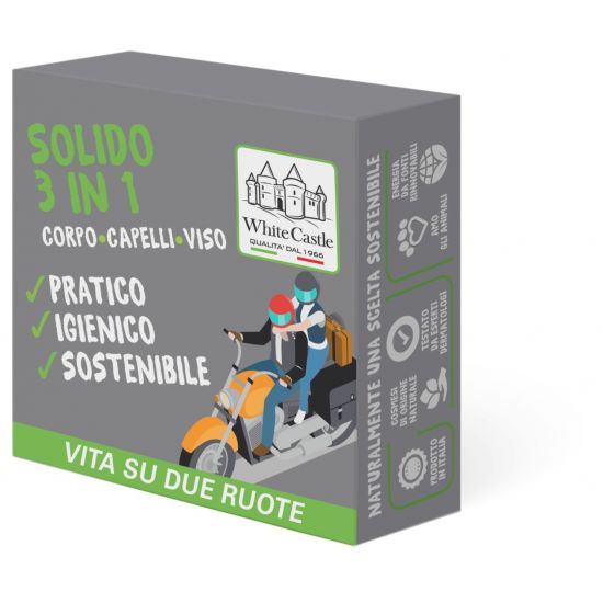 DETERGENTE  SOLIDO 3 IN 1 CORPO - CAPELLI - VISO  PRATICO - IGIENICO - SOSTENIBILE  VITA SU 2 RUOTE
